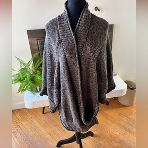 Pure Handknit Dark Gray Women's Poncho Style Sweater